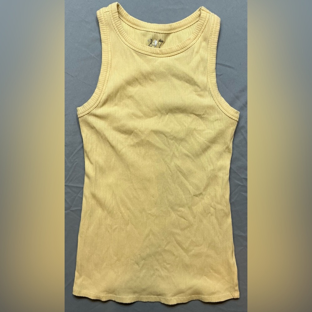 24/7 Comfort Apparel Yellow Fitted Sleeveless Tank Top